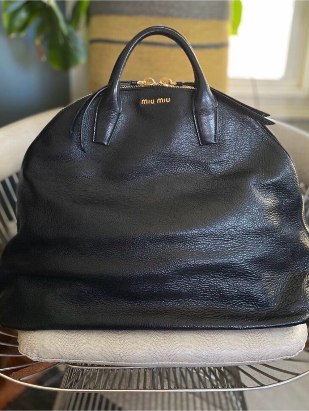 Miu Miu Black Leather Dome Tote